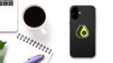 Whole And Half Avocado Pixel Art Sticker on a Phone (New) example