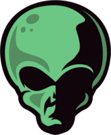 Wide Green Alien Cranium Sticker