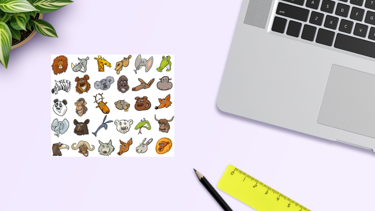 Wild Animals Head Sticker Set on a Desk (New) example