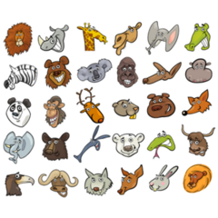 Wild Animals Head Sticker Set