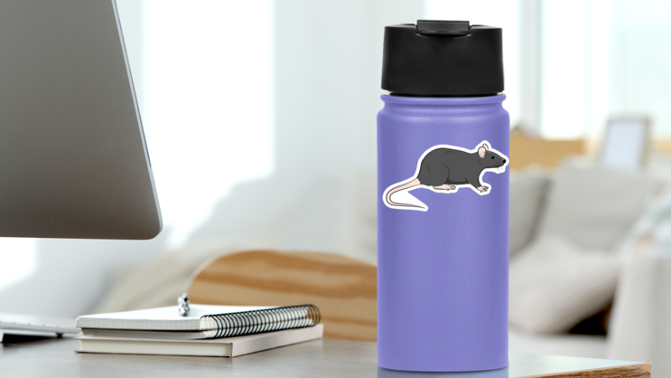 Wild Brown Rat Illustration Sticker on a Water Bottle (New) example