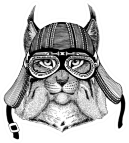 Wild Cat Biker Animal Wearing Motorcycle Helmet Sticker
