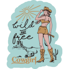 Wild & Free Cowgirl Western On Blue Sticker