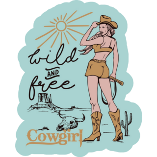 Wild & Free Cowgirl Western On Blue Sticker