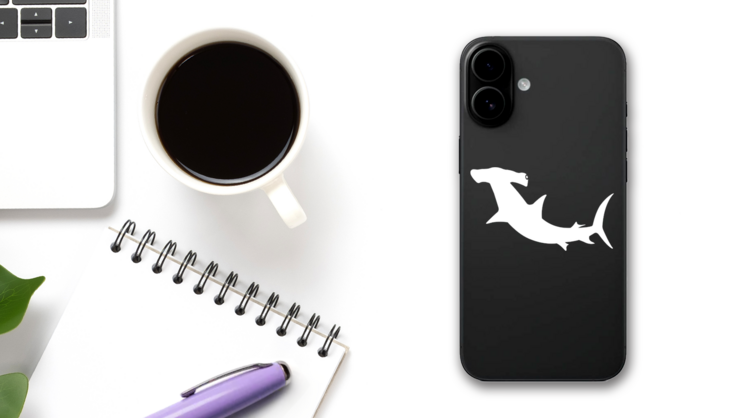 Wild Hammerhead Shark Sticker on a Phone (New) example