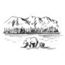 Wild Natural Landscape With Bears Hand Drawn Adventure Sticker