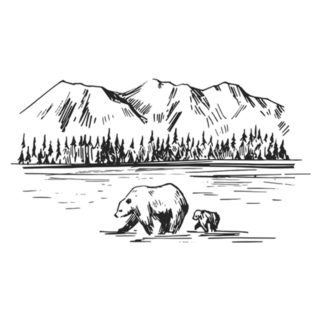 Wild Natural Landscape With Bears Hand Drawn Adventure Sticker