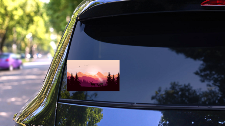 Wildlife And Mountains Landscape Sticker on a Rear Car Window (New) example