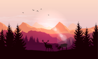 Wildlife And Mountains Landscape Sticker