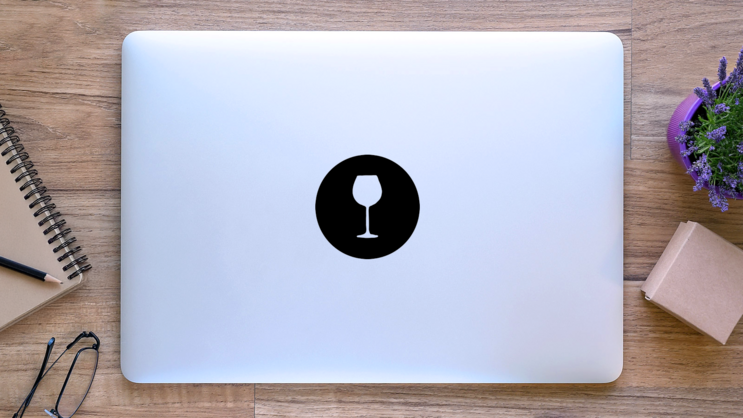 Wine Glass Silhouette Sticker on a Laptop (New) example