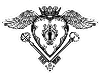 Winged Locked Heart and Crown Sticker