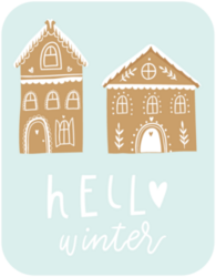 Winter Card With Christmas Cookie House. Hand Drawn Holiday Sticker
