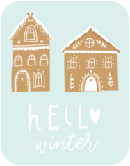 Winter Card With Christmas Cookie House. Hand Drawn Holiday Sticker
