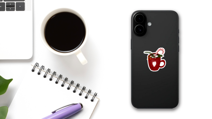 Winter Cup Of Hot Drink Cocoa Sticker on a Phone (New) example