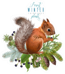 Winter Forest Branches And Squirrel Sticker