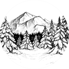 Winter Forest Sketch Snowy Firs And Mountain Peak Sticker