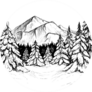 Winter Forest Sketch Snowy Firs And Mountain Peak Sticker