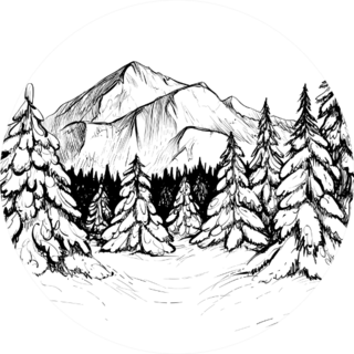 Winter Forest Sketch Snowy Firs And Mountain Peak Sticker