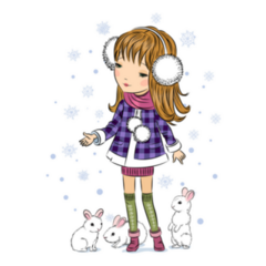 Winter Girl With White Rabbits In A Park Sticker