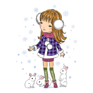 Winter Girl With White Rabbits In A Park Sticker