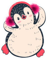 Winter Illustration With Funny Cartoon Penguin Sticker