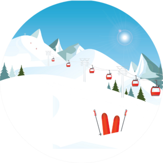 Winter Mountain Landscape With Pair Of Skis Sticker