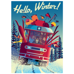 Winter Travel Poster With Railway Train Sticker