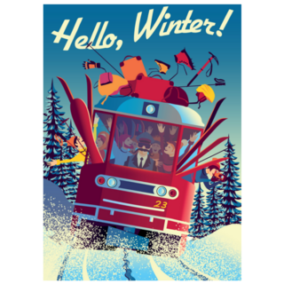 Winter Travel Poster With Railway Train Sticker