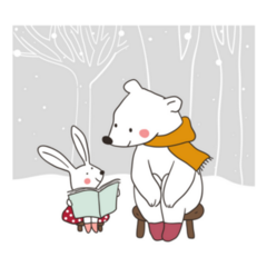 Winter With A Happy Rabbit Reading Story To Bear Sticker 