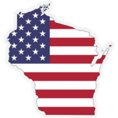 Wisconsin Map On American Flag Sticker