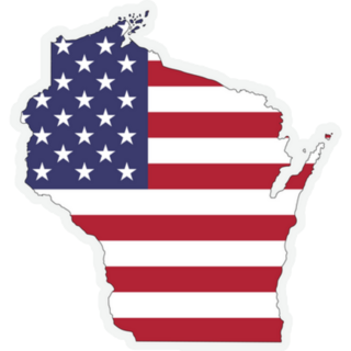 Wisconsin Map On American Flag Sticker