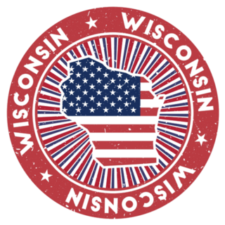 Wisconsin Round Stamp With Us Flag Circle Sticker