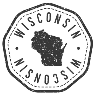 Wisconsin, Usa Map Stamp Retro Postmark Sticker