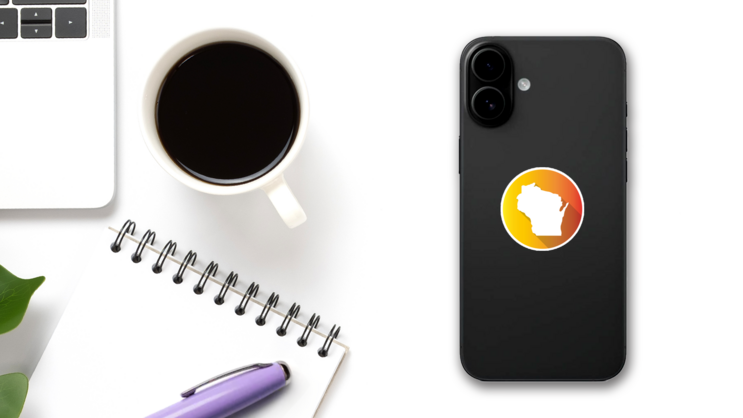 Wisconsin, Usa Symbol Map Gradient Color Banner Sticker on a Phone (New) example