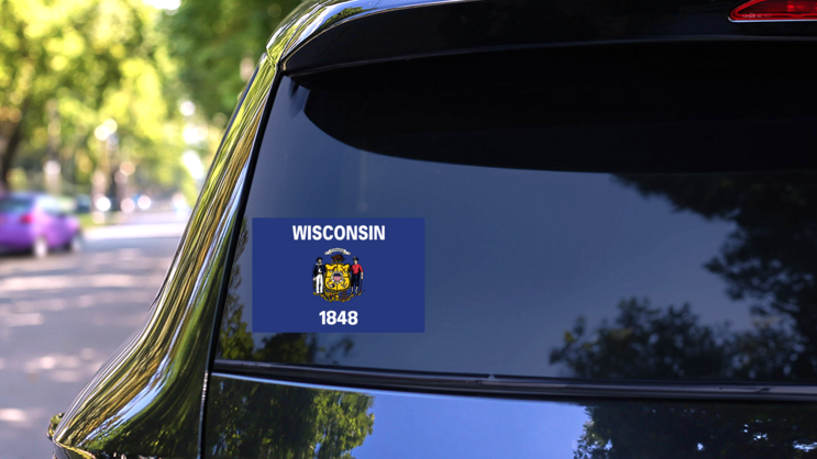 Wisconsin Wi State Flag Sticker on a Rear Car Window (New) example