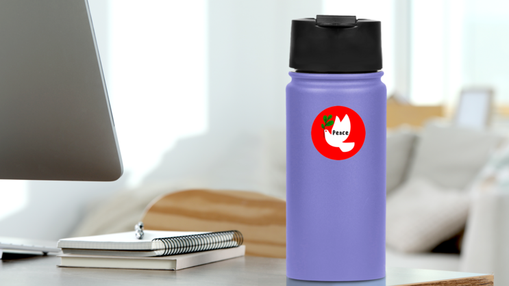 Wishes Of Peace And White Dove Holding Green Branch Sticker on a Water Bottle (New) example
