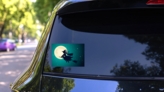 Witch Flying in Night Sky Sticker on a Rear Car Window (New) example