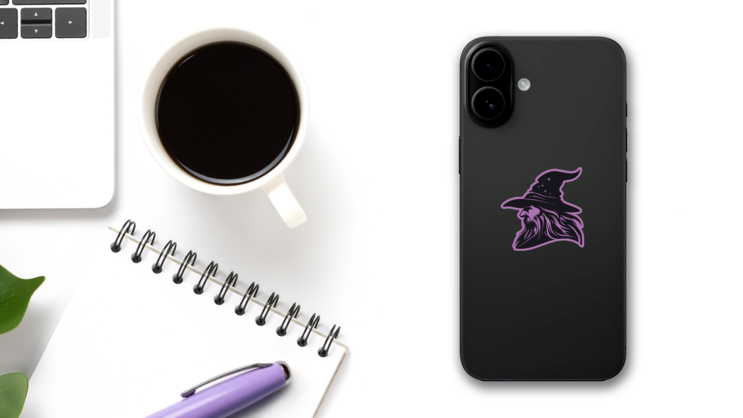 Wizard Warlock Purple Sticker on a Phone (New) example