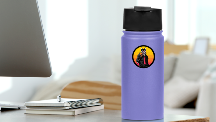 Wolf Character Illustration Reading A Book Sticker on a Water Bottle (New) example