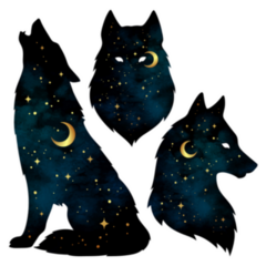 Wolf Silhouettes With Crescent Moon And Stars Sticker