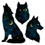 Wolf Silhouettes With Crescent Moon And Stars Sticker