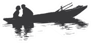 Woman And A Man Are Sitting In A Boat Sticker