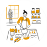 Woman Cooking In Kitchen Illustration Sticker