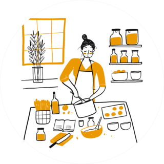 Woman Cooking In Kitchen Illustration Sticker