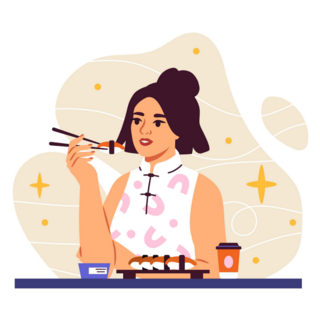 Woman Eating Sushi Sticker
