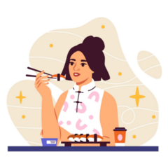 Woman Eating Sushi Sticker