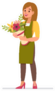 Woman Florist With Bouquet Of Flowers Cartoon Sticker