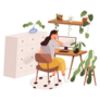 Woman Freelancer Working from Home Among Cozy Plants Sticker