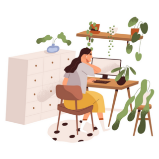 Woman Freelancer Working from Home Among Cozy Plants Sticker