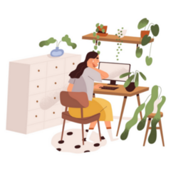 Woman Freelancer Working from Home Among Cozy Plants Sticker